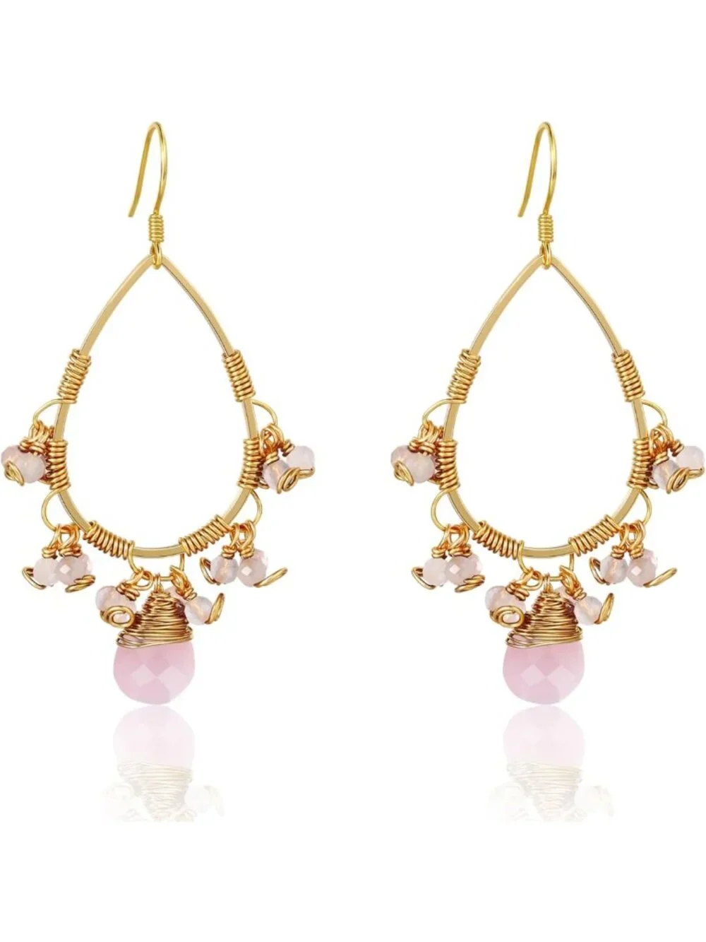Boho Natural Gemstone Dangle Earrings for Women | Crystal Hook Earrings